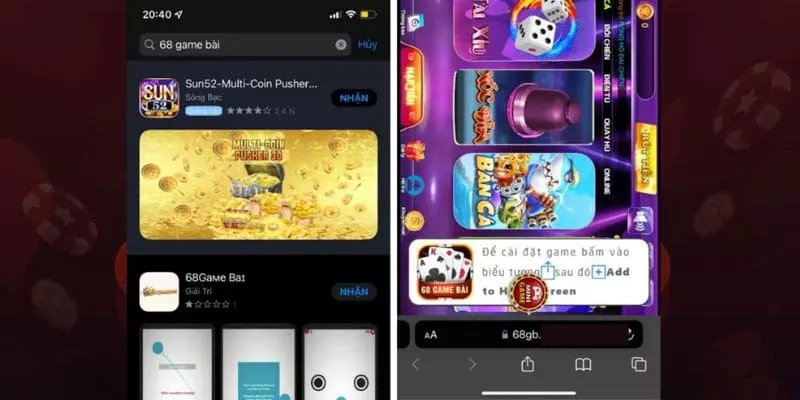 Tải app game bài 68 từ link tải hoặc App Store 